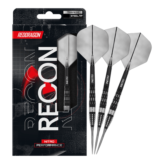 Dardos de acero Red Dragon Recon Torpedo Auf dem Bild ist ein vollständiger Satz Red Dragon Recon Torpedo Steeldarts dargestellt. Diese Steeldarts sind speziell für präzises Spielen entwickelt.