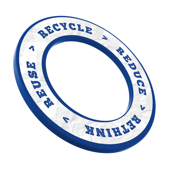 McDart Recycle Reduce Rethink Reuse Dartboard Surround Auf dem Bild ist das Produkt DBS-RRRR3_Surround_Recyle_Reuse_Reduce_Rethink_Blau_3 zu sehen. Es dürfte ein umweltfreundlicher Artikel in blauer Farbe sein.