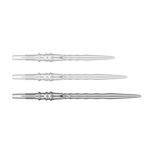 Abgebildet ist eine einzelne silberne SwissPoint-Dartspitze mit einer Länge von 40 mm. Die Spitze gehört zur Target Japan Premium Serie.