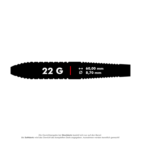 Lotki ze stali mosiężnej Target Luke Littler - 22 g Das Bild zeigt die Produkteigenschaften der "Target Luke Littler Brass Steeldarts - 22g". Die Darts wiegen 22 Gramm, sind 60,00 mm lang und haben einen Durchmesser von 8,70 mm.