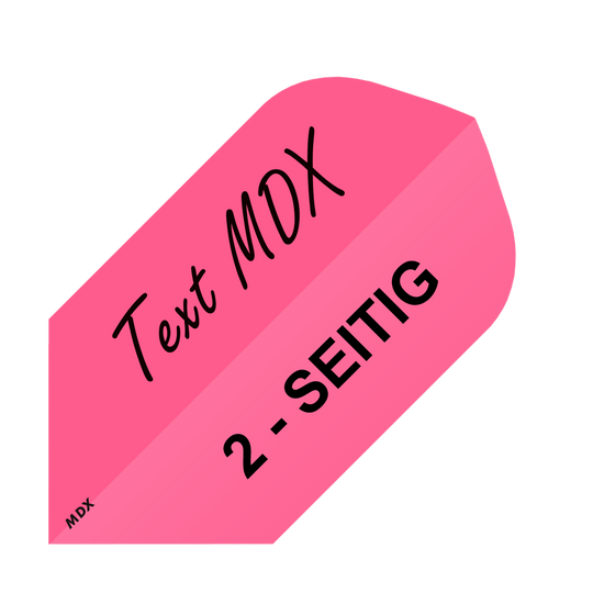 MD-452_2-Seitig_Bedruckte_Flights_Wunschtext_MDX_Pink_Slim_1 Das Bild zeigt ein pinkes Quadrat mit dem Text "Text MDX" und "2-SEITIG" darauf. In der unteren linken Ecke steht klein "MDX".