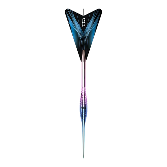Caliburn TTD Complete Titanium T2 Rainbow Steeldarts - 6g Das Bild zeigt die Caliburn TTD Complete Titanium T2 Rainbow Steeldarts mit einem Gewicht von 6g. Die Steeldarts haben ein auffälliges, regenbogenfarbenes Design.