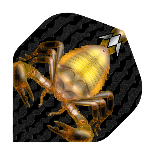 Standardní lety Mission Solo Scorpion No2 Das Bild zeigt das Produkt "Mission Solo Scorpion No2 Standard Flights" mit einer goldenen Skorpion-Grafik. Der Hintergrund ist schwarz mit einem wellenförmigen Muster.