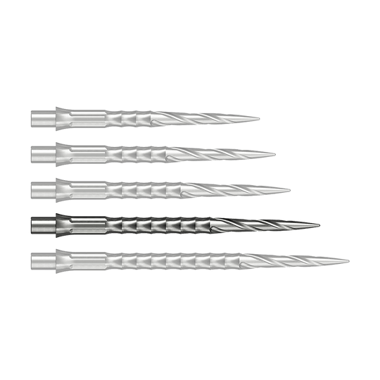 Caliburn System steel dart tips - Spiro - NoLip - silver Dieses Bild zeigt eine silberne Steeldartspitze mit einer Länge von 36 mm. Die Spitze gehört zum Caliburn Evo System und ist vom Typ Spiro NoLip.