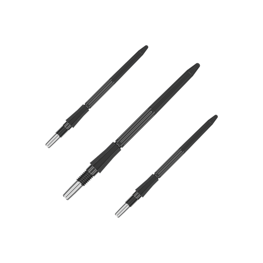 Target Elysian Archetype 43 Swiss Point Steeldartspitzen - Schwarz Das Bild zeigt ein Set schwarzer Dartspitzen. Die Dartspitzen sind jeweils 35 mm lang.
