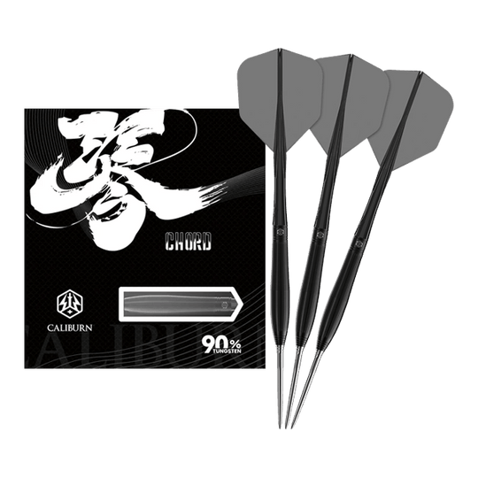 Dardos de acero Caliburn Chord C3 - 22,5 g Abgebildet sind die Caliburn Chord C3 Steeldarts mit 22,5 Gramm in voller Ansicht. Diese Darts bieten eine gute Balance und Kontrolle.