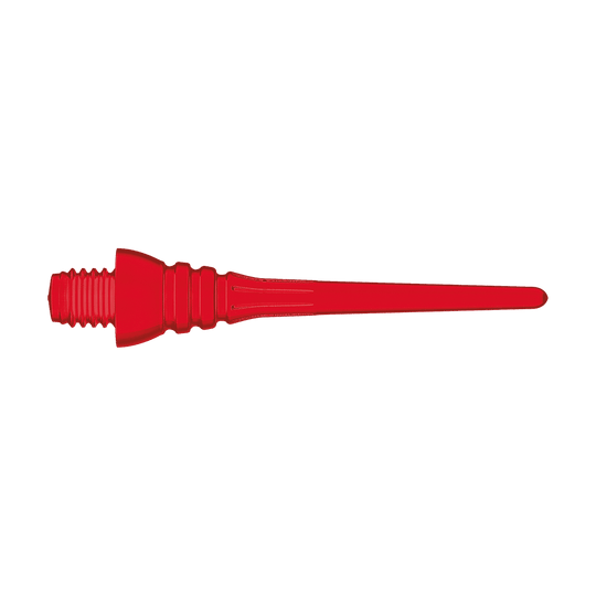 Winmau Triton Softtip Points Softdartspitzen (50-er Pack) Das Bild zeigt eine einzelne rote Softdartspitze mit Gewinde. Sie ist schlank und hat feine Rillen zur besseren Stabilität.