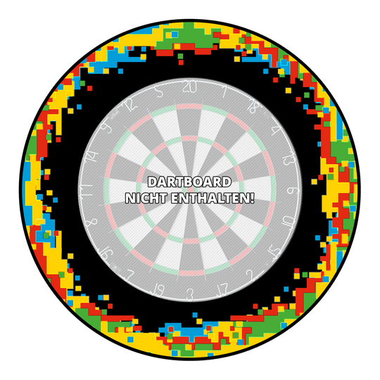 Das Bild zeigt ein Produkt mit dem Namen 'MSF-H1_McDart_Pixel_Dartboard_Surround_Schwarz_3'. Es handelt sich hierbei um einen schwarzen Dartboard-Surround.