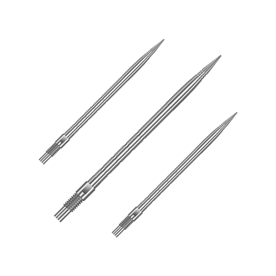 Harrows Quick Point Micro Ridge Dartspitzen - Silber Das Bild zeigt QP28023 Harrows Quick Point MicroRidge Dartspitzen Silber 40mm 1Set. Es handelt sich um Ersatz-Dartspitzen für Darts in silberner Farbe.