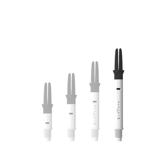 Wałek L-L-Style-Shaft Carbon Silent Straight - biały Das Bild zeigt den L-Style L-Shaft Carbon Silent Straight in Weiß, Modell 330. Der Artikel ist ein stabiler Schaft für Dartpfeile.