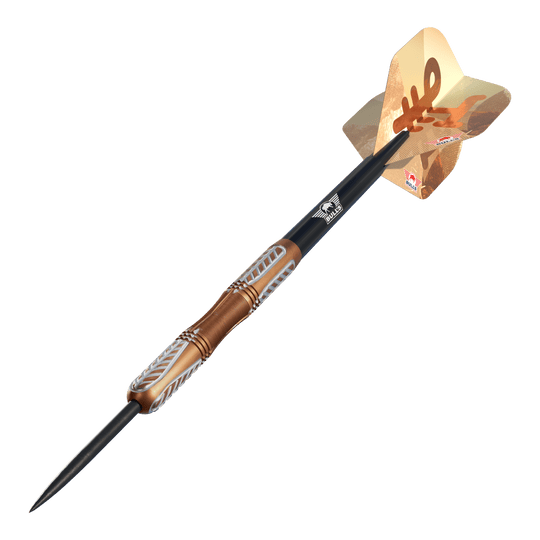 Dardos Bulls NL Bronzo True Steel - 23 g Bulls NL Bronzo True Steeldarts mit 23 Gramm Gewicht sind abgebildet. Das Bild zeigt Steeldarts mit typischem bronzefarbenem Design.