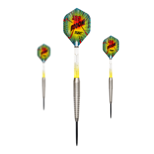 Dardos de acero Karella Comic Line CL-5 - 21 g Abgebildet wird das Set Karella Comic Line CL-5 Steeldarts - 21g. Das Set beinhaltet mehrere Steeldarts mit Comic-Motiv.