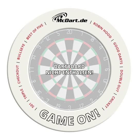 Jeu de fléchettes McDart autour d'une cible Ein weiteres weißes Dartboard-Surround ist abgebildet. Es schützt die Umgebung des Dartboards vor Treffern.