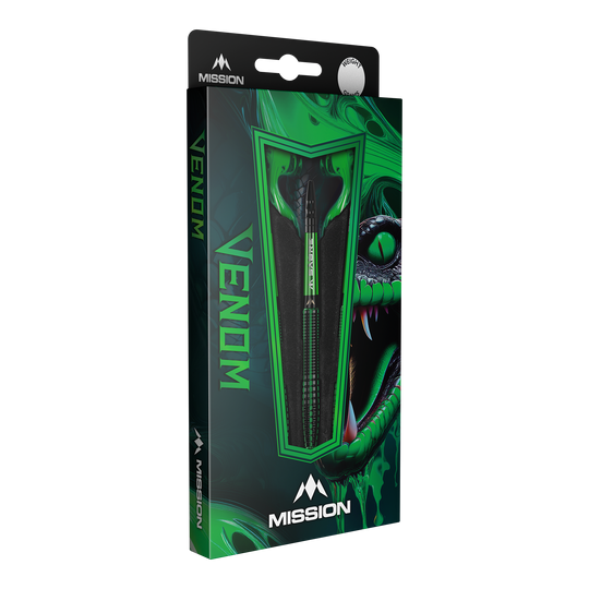 Ocelové šipky Mission Venom Mehrere Mission Venom Steeldarts liegen nebeneinander. Die Oberfläche ist fein strukturiert.