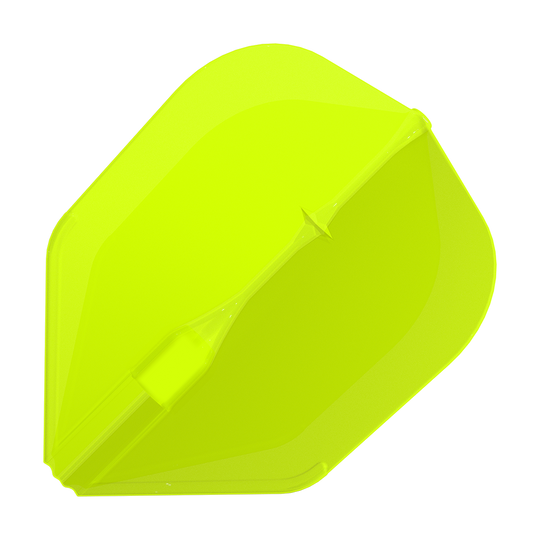 L-L-Style3EZ Flights Das Bild zeigt eine neon-gelbe Dartflügel. Die Oberfläche ist glatt und hat eine auffällige, leuchtende Farbe.