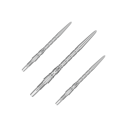 Stalowe groty do lotek Target Signature Swiss Point TRB - srebrne Silberne Dartspitzen mit einer Länge von 35 mm sind abgebildet. Das Bild zeigt ein Set der Target SwissPoint Signature TRB Dartspitzen.