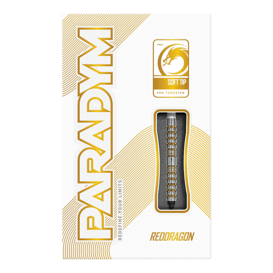 Šipky Red Dragon Paradym Gold Parallel Softdarts - 20g Hier sind die Red Dragon Paradym Gold Parallel Softdarts - 20g abgebildet. Sie zeigen elegante goldene Darts mit parallelem Schaft.
