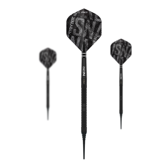 Dardos blandos Red Dragon Peter Wright Snakebite Black Mamba - 20 g Red Dragon Peter Wright Snakebite Black Mamba Softdarts - 20g. Das Bild zeigt das Set der Softdarts mit 20 Gramm Gewicht.