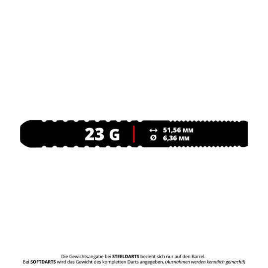 Red Dragon Bullhitters V1 Steeldarts - 23g, dargestellt auf dem Bild. Der Dartpfeil wiegt 23 Gramm und eignet sich für Steeldartspiele.