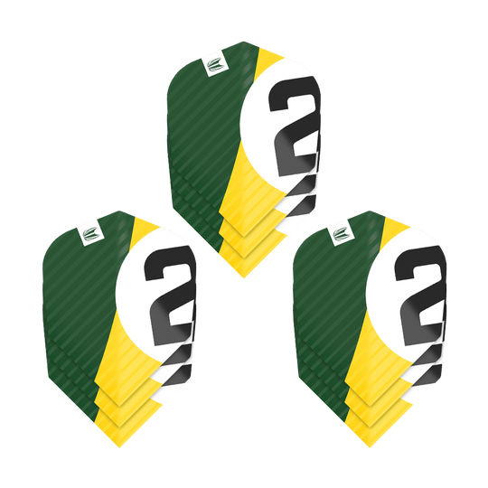 337208_Target_ProUltra_3Sets_Chicane_Green_No6_Flights_1m9d8pkiVeCDSW Target Pro Ultra Chicane Green No6 Flights, 3 Sets. Auf dem Bild sind mehrere Dartflights mit dynamischem Muster.