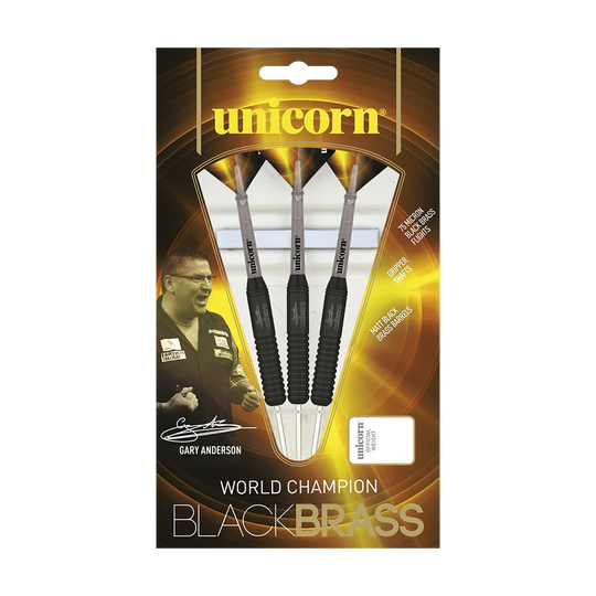 Fléchettes acier Unicorn Black Brass Gary Anderson V2