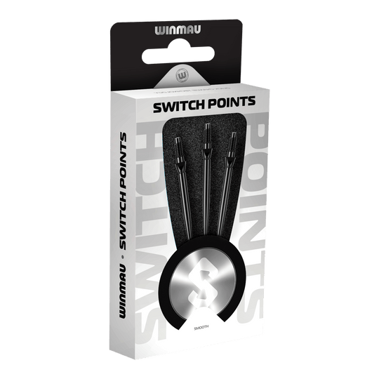 Końcówki do lotek Winmau Switch Point Smooth Steel – czarne Hier sieht man die Winmau Switch Point Smooth Steeldartspitzen in Schwarz. Die Dartspitzen haben ein glattes Design und sind schwarz gefärbt.