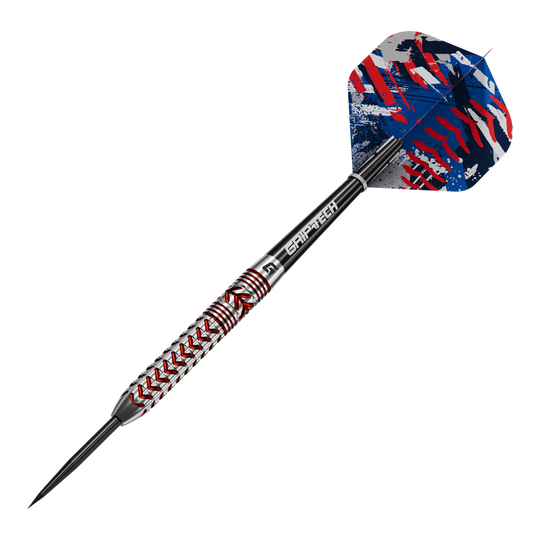 Freccette curve in acciaio GOAT Abgebildet sind die GOAT Curveball Steeldarts. Die Steeldarts werden aus einer anderen Perspektive gezeigt.