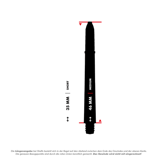 7100_Winmau_Nylon_Ring_Grip_MvG_Design_Shafts_5_46mmaCDK1umTdhCA2 Das Bild zeigt zwei Winmau Nylon Ring Grip MvG Design Shafts in unterschiedlichen Längen. Der kurze Schaft ist 35 mm lang und der mittlere Schaft ist 46 mm lang.