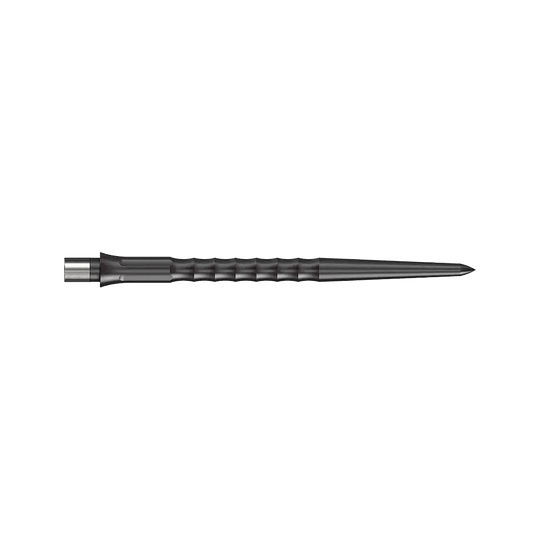Caliburn System Steeldart Tips - Ripple - NoLip - Black Das Bild zeigt eine schwarze Steeldartspitze mit Ripple NoLip Design, 36 mm lang. Die Spitze gehört zum Caliburn Evo System.