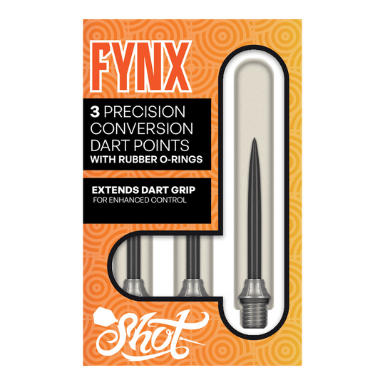Konverzní hroty Shot Fynx - 32mm Das Foto zeigt die Shot Fynx Conversion Points, 32 mm lang. Diese Dartspitzen ermöglichen ein einfaches Umwechseln der Pointen.
