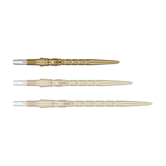 Target Signature Swiss Point TRB Steeldartspitzen - Gold Ein einzelner Target SwissPoint Signature TRB Dartspitze in Gold mit 30mm Länge wird gezeigt. Die Spitze ist detailliert abgebildet.