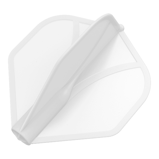 Profil aérodynamique moulé n°2 Vols standard Das Bild zeigt eine transparente Dart-Flügel. Er hat eine aerodynamische Form und ist hauptsächlich weiß.