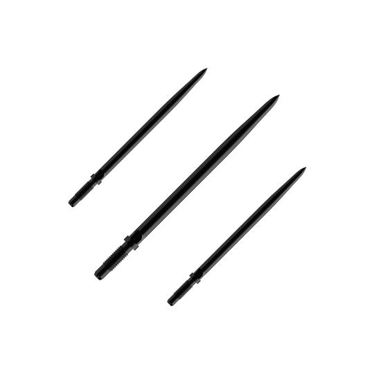 Das Bild zeigt einen Artikel mit dem Namen BU57701_BullsNL_Convertible_Points_Smooth_Schwarz_36mm_1Set. Vermutlich handelt es sich um einen Satz schwarzer, glatter Dartspitzen mit einer Länge von 36 mm.
