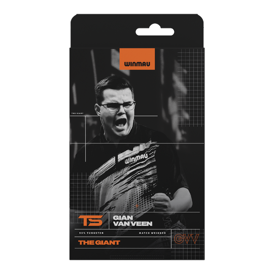Winmau Gian Van Veen TS Softdarts - 18g Abgebildet sind Winmau Gian Van Veen TS Softdarts, 18g. Die Darts sind einzeln aufgereiht zu sehen.