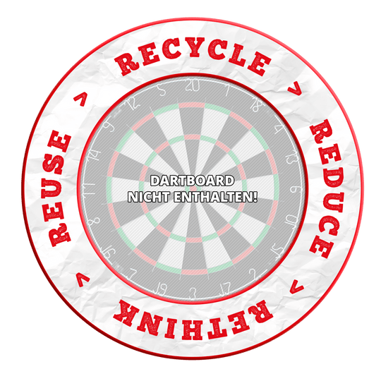 McDart Recycle Reduce Rethink Reuse Dartboard Surround Das Bild zeigt einen Artikel namens DBS-RRRR2_Surround_Recyle_Reuse_Reduce_Rethink_Rot_1. Vermutlich geht es um ein rotes Produkt zum Thema Recycling und Umweltschutz.