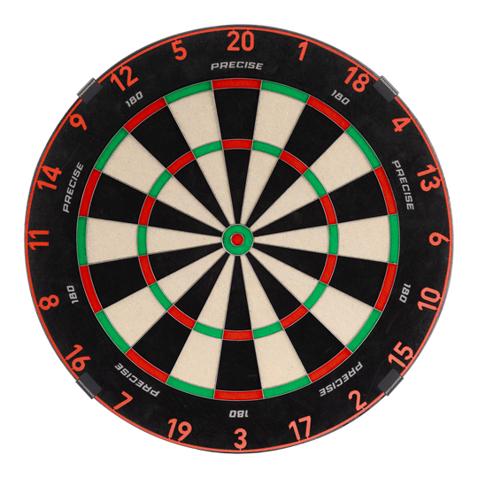 Precise 180 Endorphine Steeldartboard mit Nummernring - Inferno Red Zu sehen ist das Precise 180 Endorphine Steeldartboard mit Nummernring in Inferno Red. Es bietet eine professionelle Spielfläche für Darts.