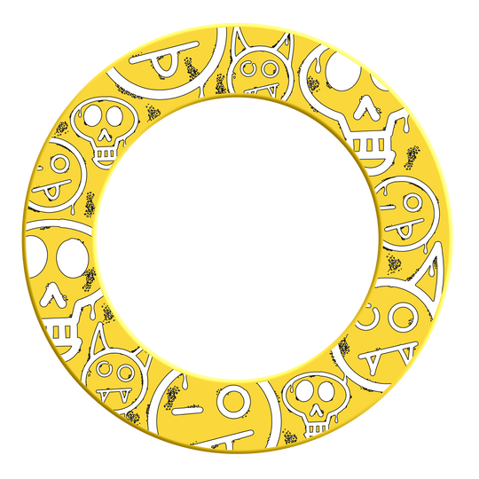Das Bild zeigt das Produkt mit dem Dateinamen MSF-A6_McDart_Graffiti_Emojis_Dartboard_Surround_Gelb_2. Es handelt sich offenbar um einen gelben Dartboard Surround mit Graffiti Emojis.