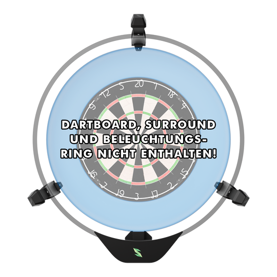 Scolia Home 2 FLEX - Elektronický systém automatického bodování 2026 Das Bild zeigt das Produkt "Scolia Home 2 FLEX – Electronic Score System" rund um ein Dartboard. Auf dem Bild steht der Hinweis, dass Dartboard, Surround und Beleuchtungsring nicht enthalten sind.