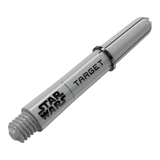 Násadky Target Star Wars ProGrip - šedé Dieses Bild scheint einen Target Star Wars Pro Grip Shaft in Grau, 34 mm zu präsentieren. Es handelt sich um eine weitere Perspektive der kurzen Variante.