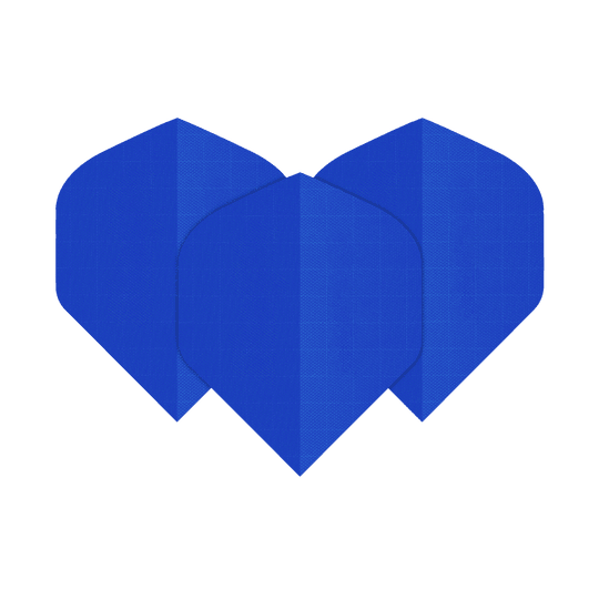 Nylonové letky - Standardní - MODRÉ Das Bild zeigt drei blaue Dart-Flights aus Nylon-Stoff. Sie haben eine klassische, leicht abgerundete Form.
