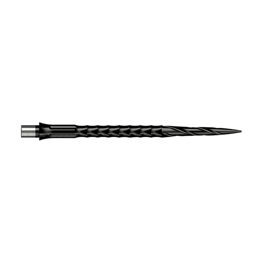 Abgebildet ist ein Produkt mit dem Dateinamen EVO033_Caliburn_Evo_System_Steeldartspitzen_Spiro_NoLip_Black_40mm_2. Es handelt sich vermutlich um Steeldartspitzen in schwarzer Ausführung.