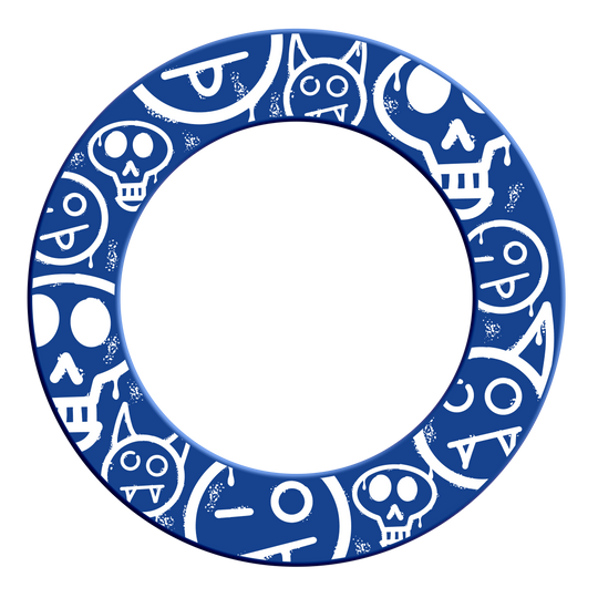 McDart Graffiti Emojis Dartboard Surround Auf diesem Bild sieht man ein weiteres Dartboard-Surround mit blauen Graffiti-Smilies. Die Datei heißt 'MSF-A3_McDart_Graffiti_Smilies_Dartboard_Surround_Blau_2'.