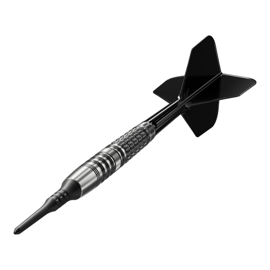 Dardos blandos Target Japan Black Marque Lumiere GEN3 - 18,5 g Das Bild zeigt einen Target Japan Black Marque Lumiere GEN3 Softdart mit einem Gewicht von 18,5g. Der Dartpfeil hat ein elegantes, schwarzes Design und eine strukturierte Griffzone.