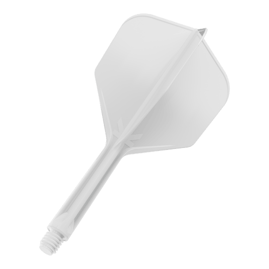 Système de vol Target K-Flex n° 6 - Blanc Dies ist ein weißes Dartflight-System mit integriertem Shaft. Das Produkt hat eine schlichte, transparente Optik und ist für den Einsatz im Dartsport gedacht.