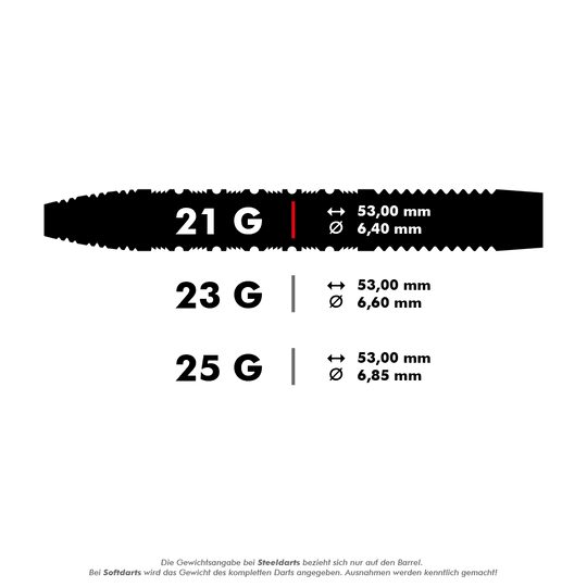190051_Target_Bolide_01_Swiss_Point_Steeldarts_5_21g Das Bild zeigt die Produktinformationen für die "Target Bolide 01 Swiss Point Steeldarts". Die Darts wiegen 21 Gramm und haben eine Länge von 53,00 mm sowie einen Durchmesser von 6,40 mm.