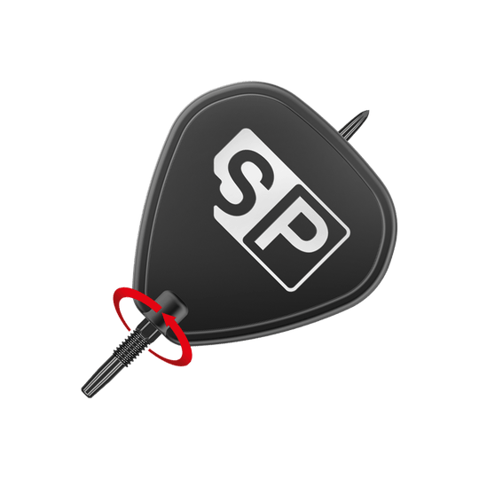 Target Swiss Point GRD Black Dartspitzen Das Bild zeigt die Target Swiss Point GRD Black Dartspitzen. Die Dartspitze ist schwarz und trägt das weiße "SP"-Logo.