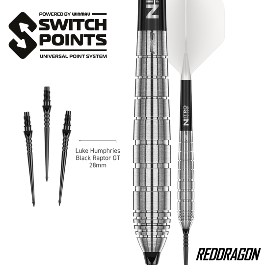 Red Dragon Luke Humphries TX1 Pioneer Switch Point Steeldarts Das Bild zeigt die Red Dragon Luke Humphries TX1 Pioneer Switch Point Steeldarts. Diese Steeldarts sind hochwertig verarbeitet.