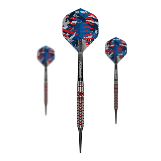 GOAT Curveball Tungsten Softdarts - 20g werden auf diesem Bild gezeigt. Die Softdarts bestehen aus Tungsten und wiegen 20 Gramm.