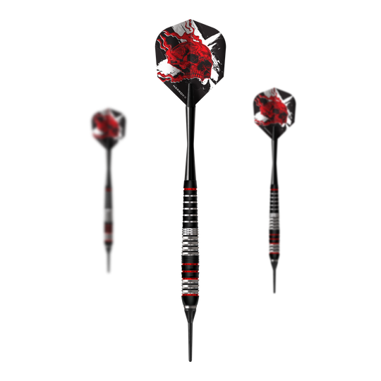 Harrows Heavy Metal Ryan Searle Brass Soft Darts Dieses Bild präsentiert ein Set der Harrows Heavy Metal Ryan Searle Brass Softdarts. Das Set besteht aus mehreren Softdarts, die zusammen angeordnet sind.
