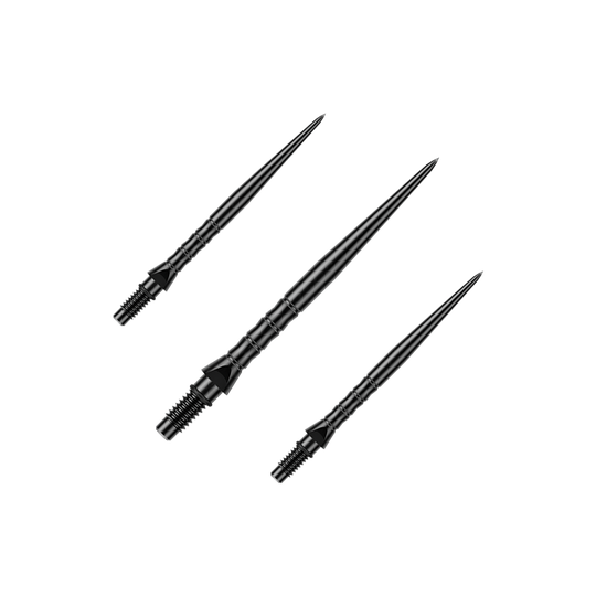 Abgebildet ist ein Set von schwarzen Steeldartspitzen mit Wave-Struktur. Enthalten ist vermutlich eine 30 mm lange Variante.